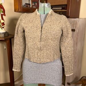 Vintage Tan & cream Abercrombie & Fitch zip up Wool cropped Sweater
